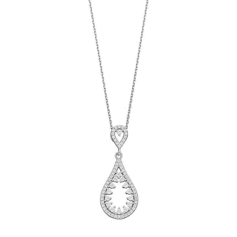 Sterling Silver Cubic Zirconia Double Teardrop Pendant Necklace, Womens Product Image