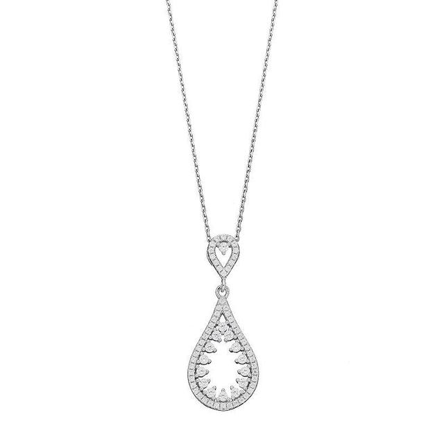 Sterling Silver Cubic Zirconia Double Teardrop Pendant Necklace, Womens White Product Image