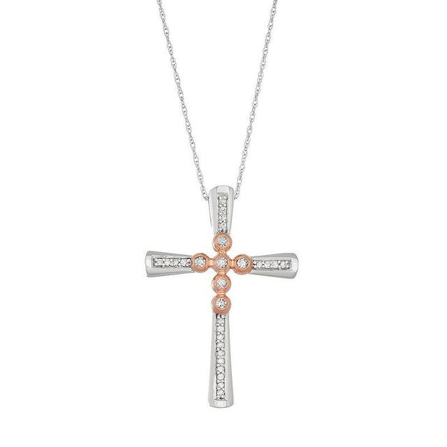 Two Tone 10k White Gold 1/6 Carat T.W. Diamond Cross Pendant, Womens Product Image