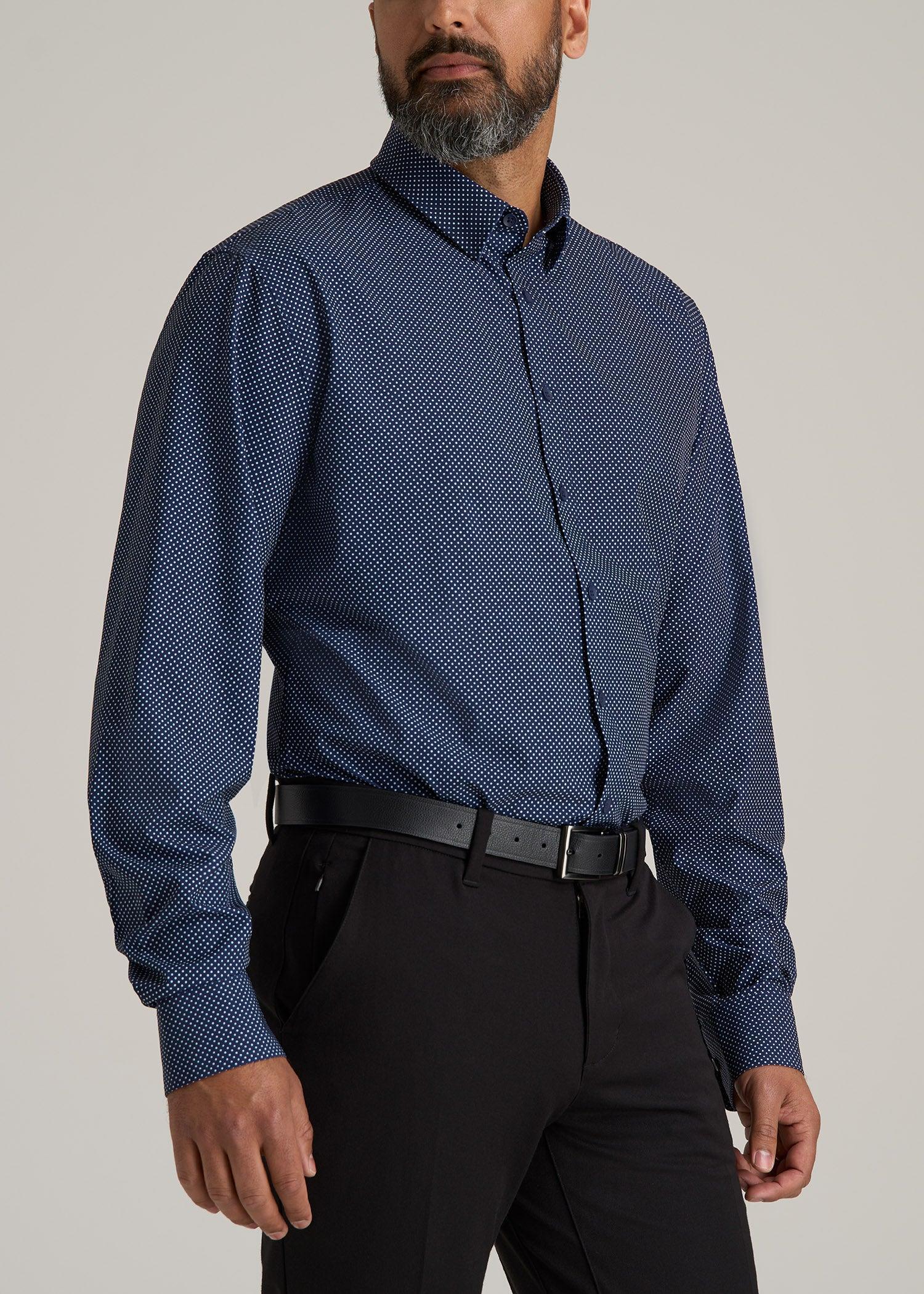 Traveler Stretch Dress Shirt for Tall Men in Navy Polka Dot Male Product Image