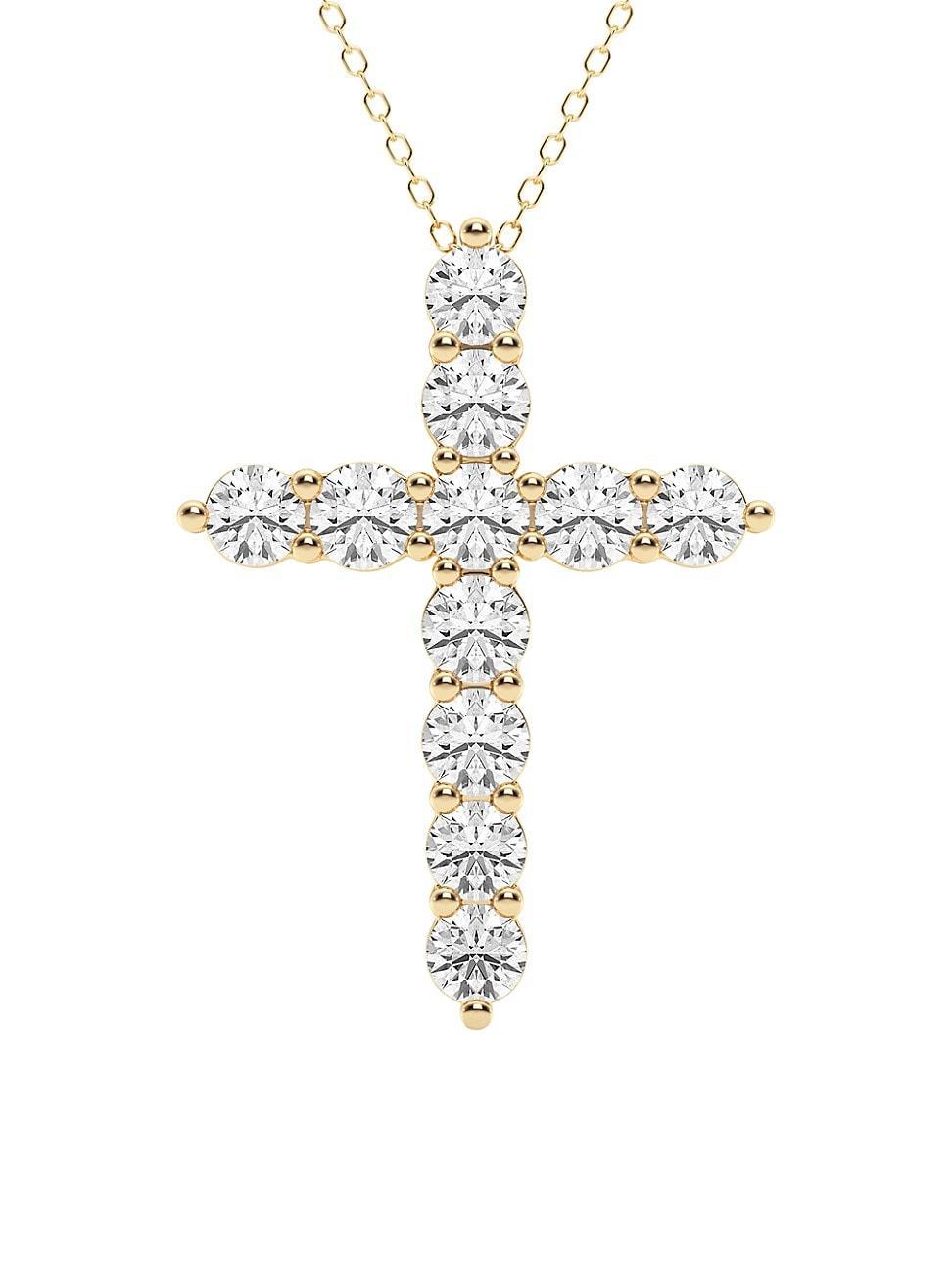 Womens 14K Yellow Gold & 3 TCW Lab-Grown Diamond Cross Pendant Necklace Product Image