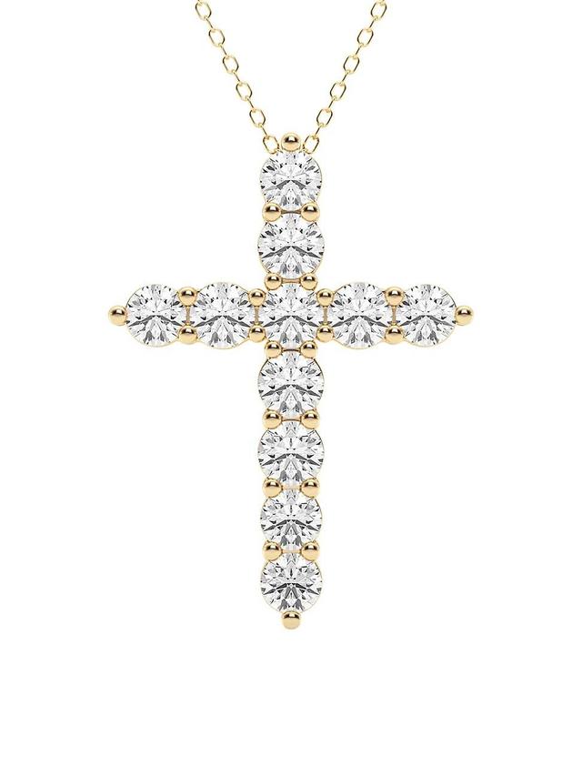 Womens 14K Yellow Gold & 3 TCW Lab-Grown Diamond Cross Pendant Necklace Product Image