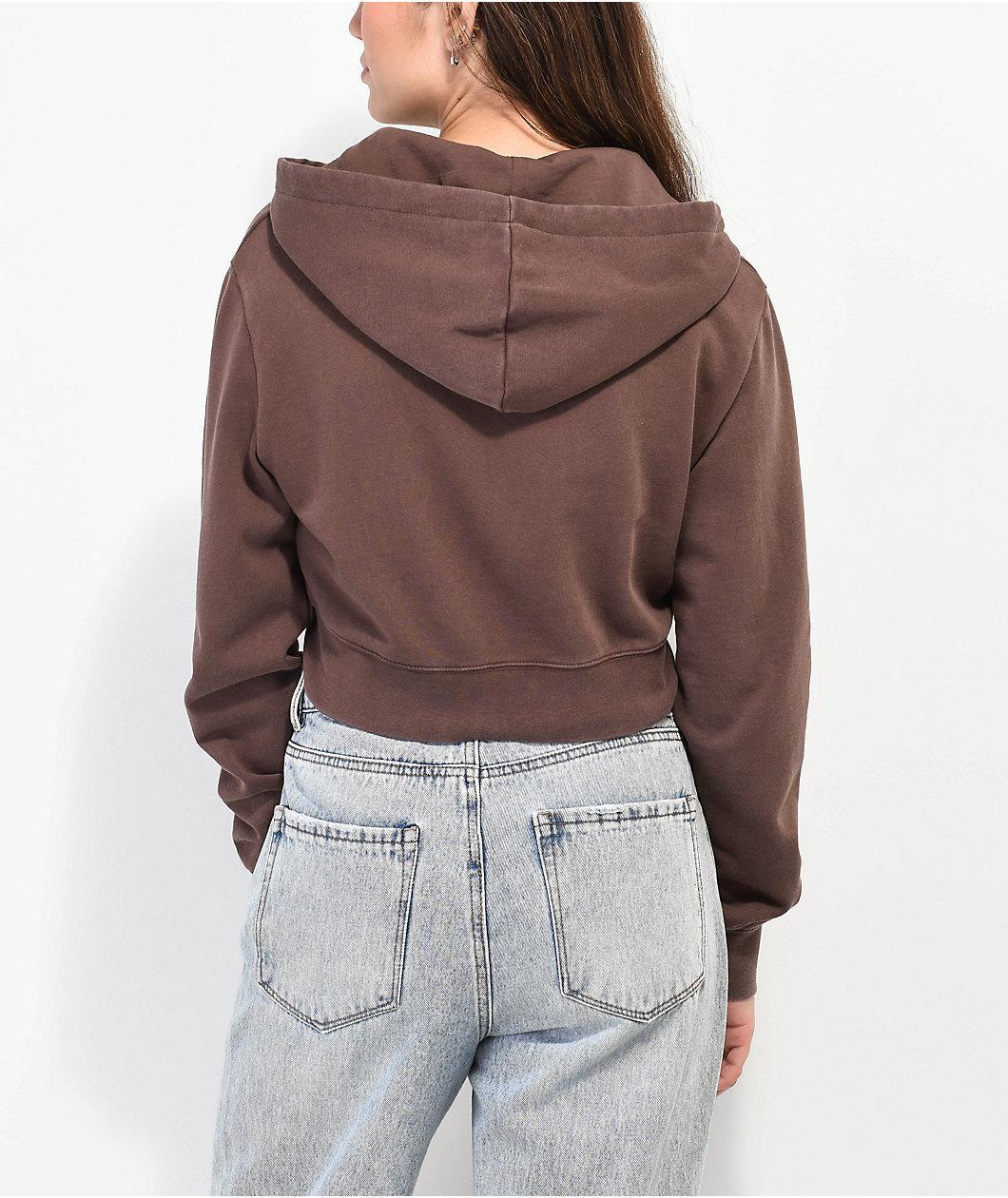 Zine Kya Brown Crop Zip Hoodie Product Image