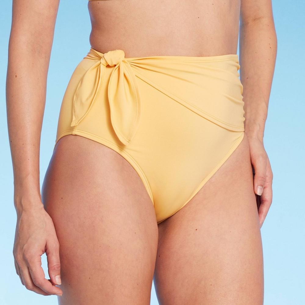 Womens Sash Tie High Waist Medium Coverage Bikini Bottom - Kona Sol Yellow Product Image