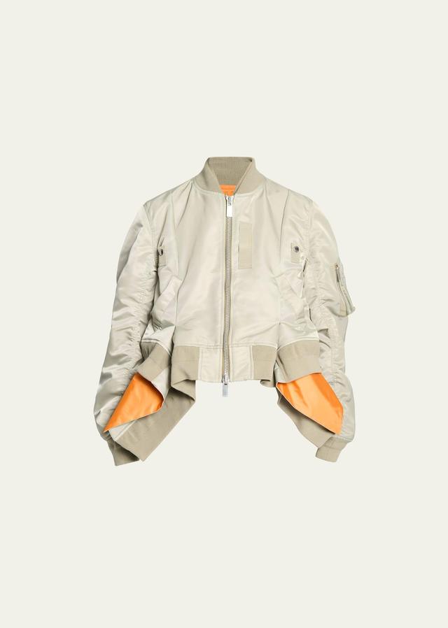 Long-Sleeve Layered Nylon Bomber Jacket Product Image