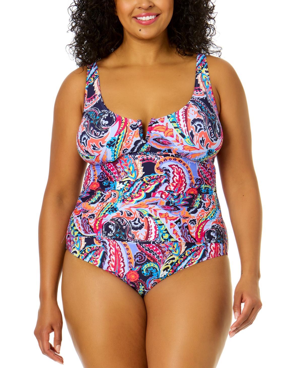 Anne Cole Plus Size Notched Scoop-Neck One-Piece Swimsuit Product Image