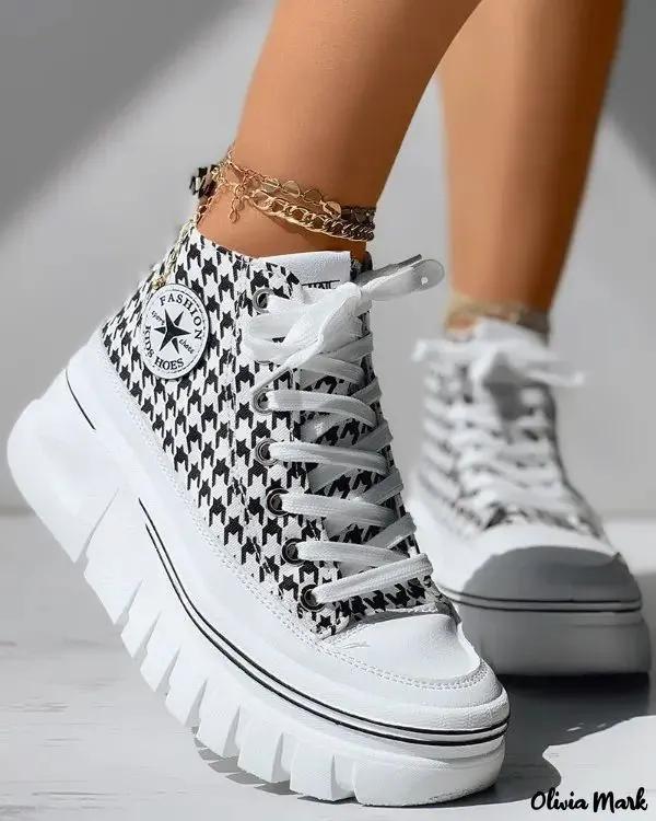 Olivia Mark – Muffin lace-up sneakers with houndstooth print Product Image