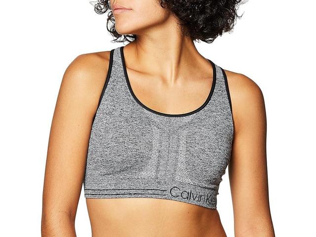 Calvin Klein Women's Premium Performance Moisture Wicking Medium Impact Sports Bra (Heather Grey Black) Women's Bra Product Image