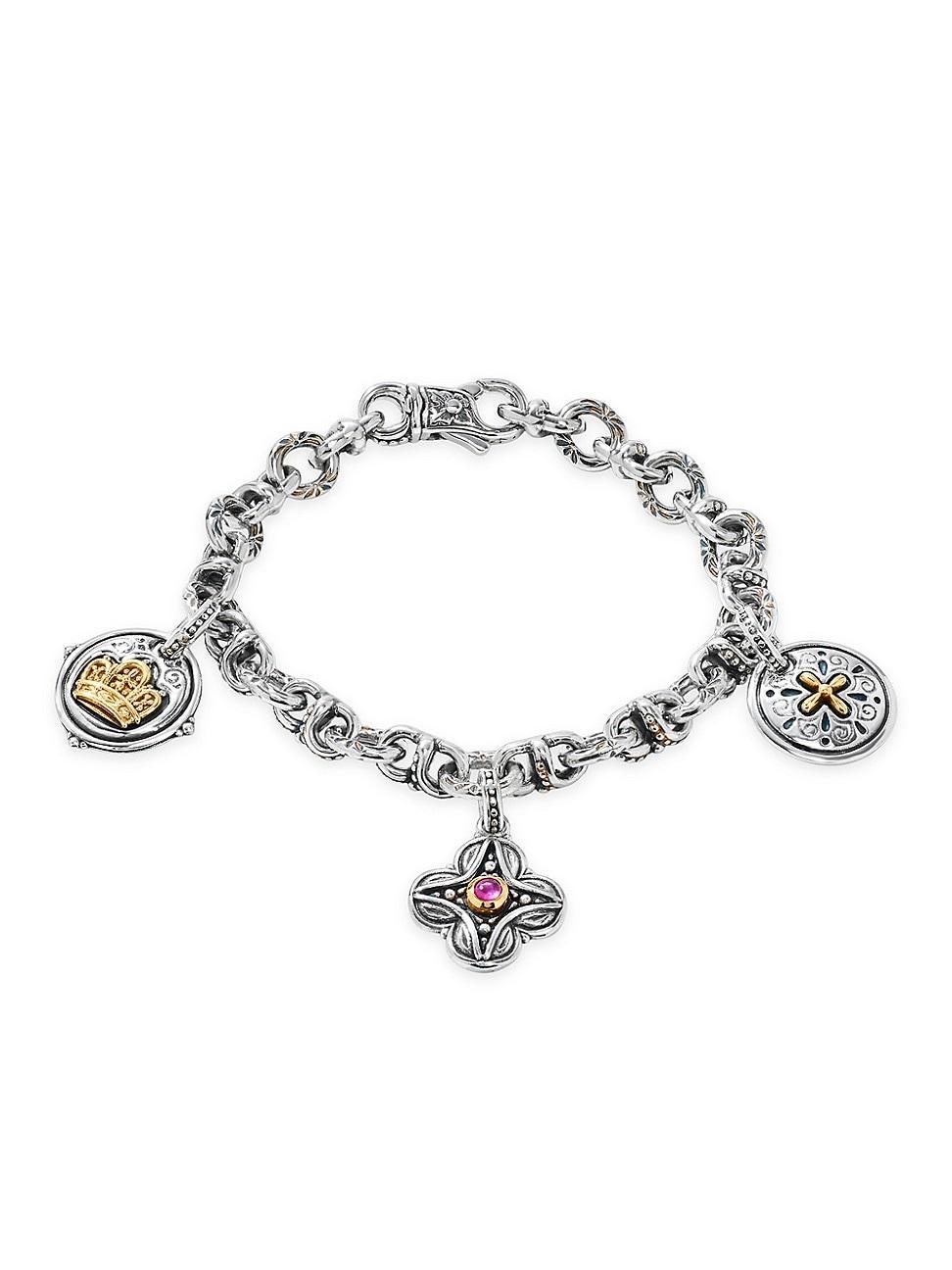 Womens Sterling Silver, 18K Yellow Gold & Corundum Charm Bracelet Product Image