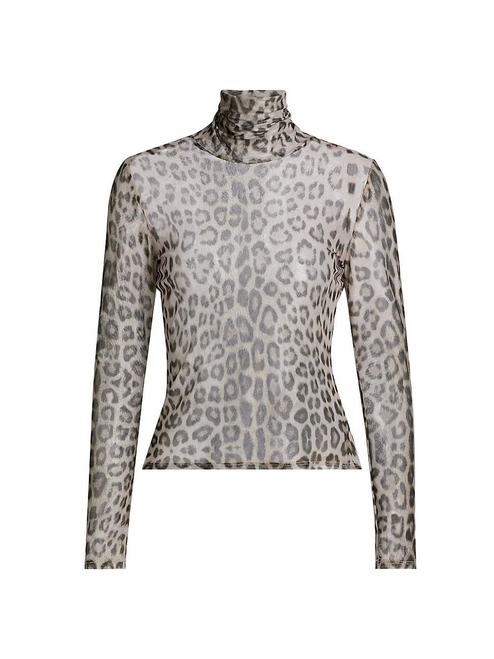 Womens Tyla Leopard Mesh Turtleneck Product Image