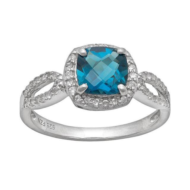 Designs by Gioelli Sterling Silver London Blue Topaz and Lab-Created White Sapphire Halo Ring, Womens Product Image