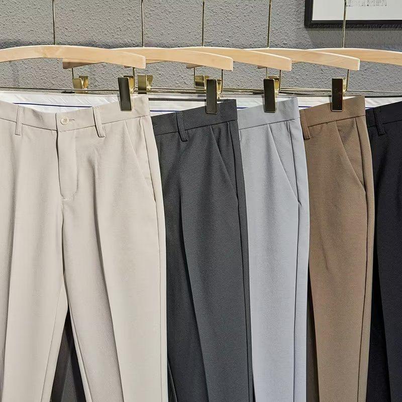 Mid Rise Plain Cropped Tapered Dress Pants Product Image