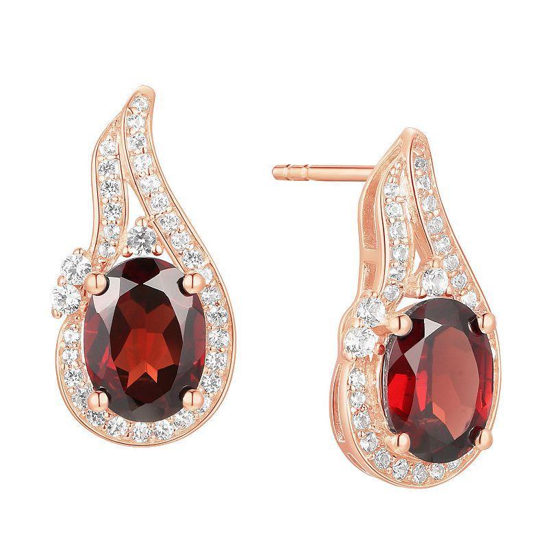 14k Rose Gold Flash-Plated Garnet Stud Earrings, Womens, Pink Product Image