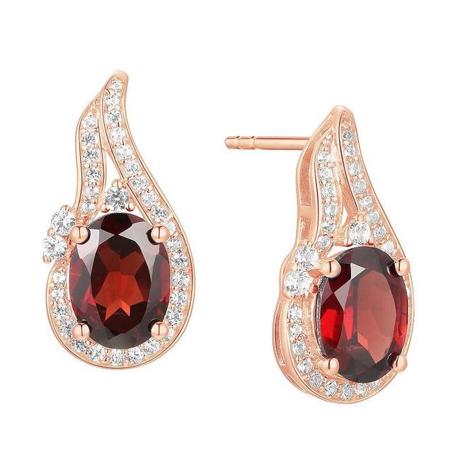 14k Rose Gold Flash-Plated Garnet Stud Earrings, Womens Product Image