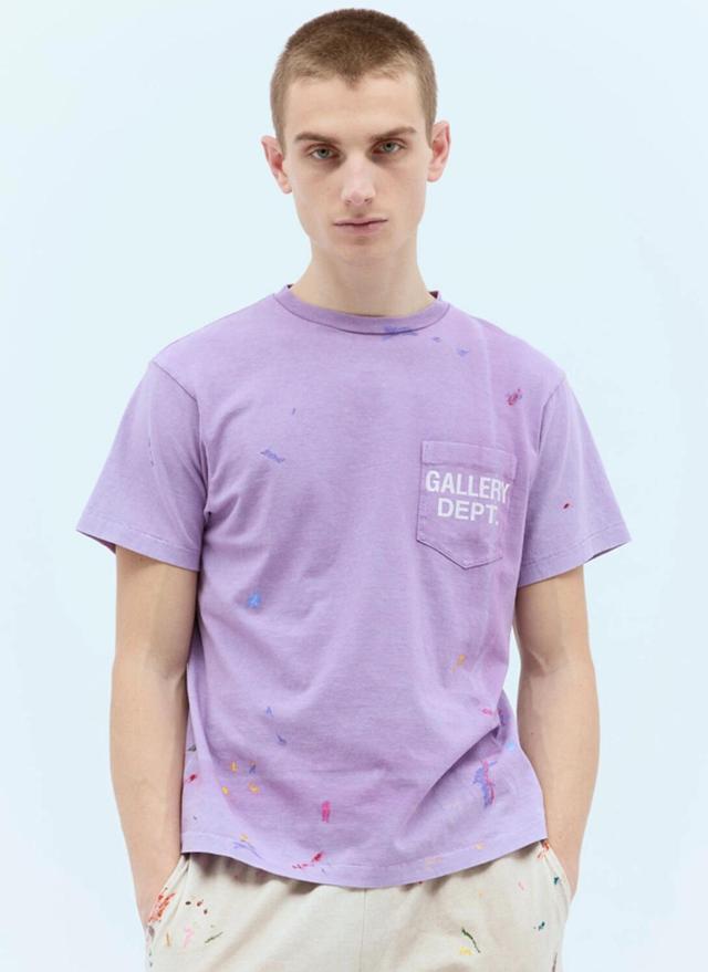 GALLERY DEPT. Logo-print Paint-splattered Cotton-jersey T-shirt In Purple Product Image