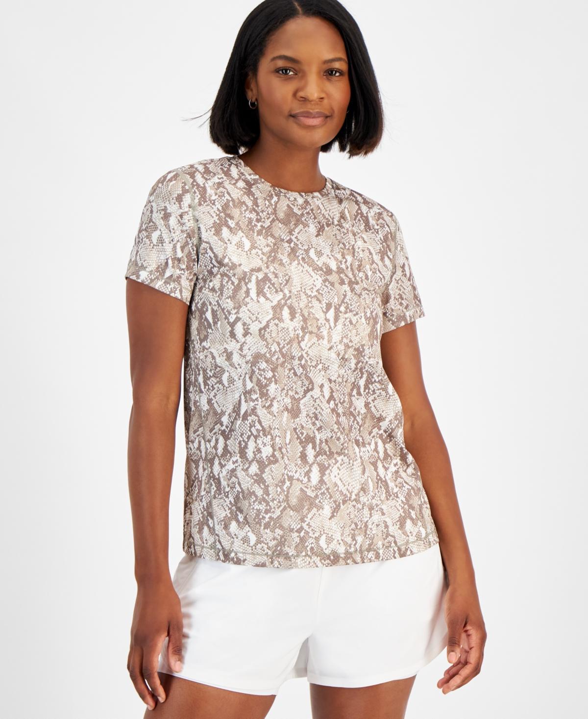 Id Ideology Womens Animal-Print Jacquard Mesh Short-Sleeve Top, Created for Macys Product Image