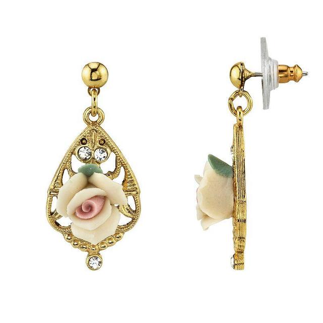 1928 Porcelain Rose & Simulated Crystal Drop Earrings, Womens, White Product Image