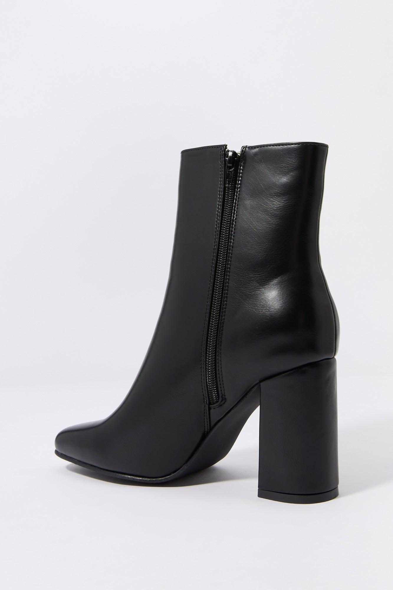 Faux Leather Square Toe Heeled Boot Female Product Image