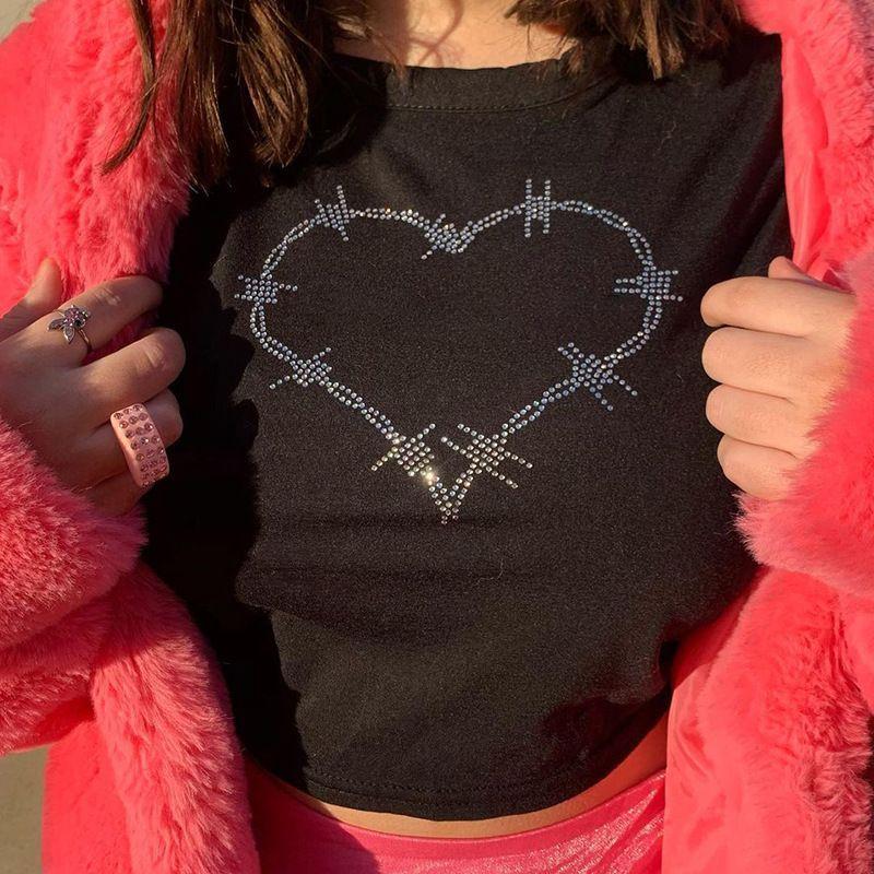 Short-Sleeve Rhinestone Heart Tee Product Image