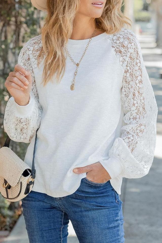 White Casual Lace Top Product Image