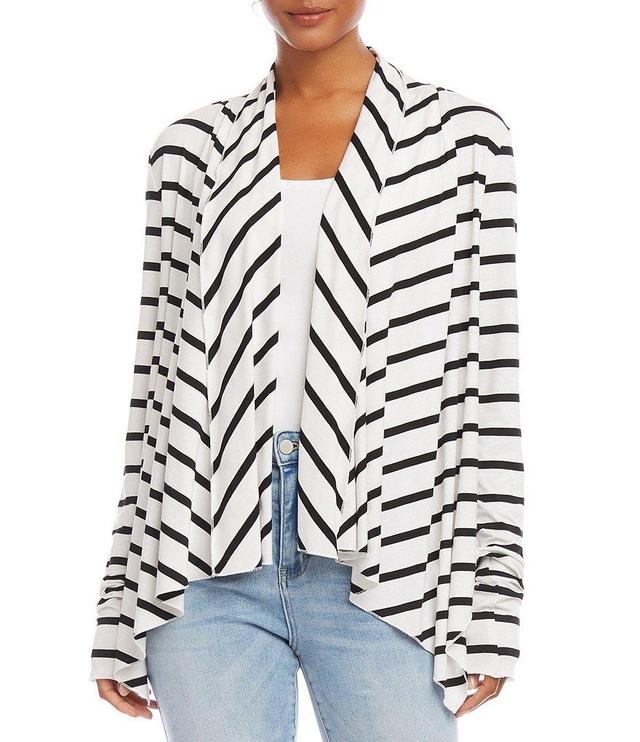 Karen Kane Knit Stripe Print Long Sleeve Open-Front Draped Cardigan Product Image