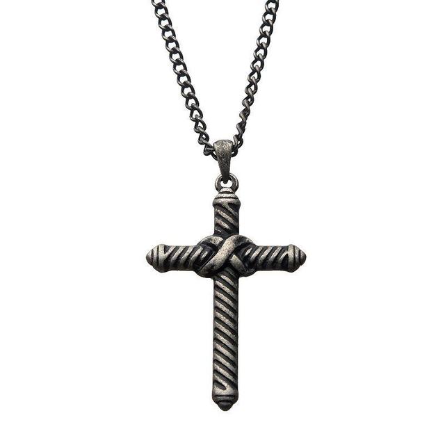 Mens Stainless Steel Twisted Cable Cross Pendant Necklace Two Tone Product Image