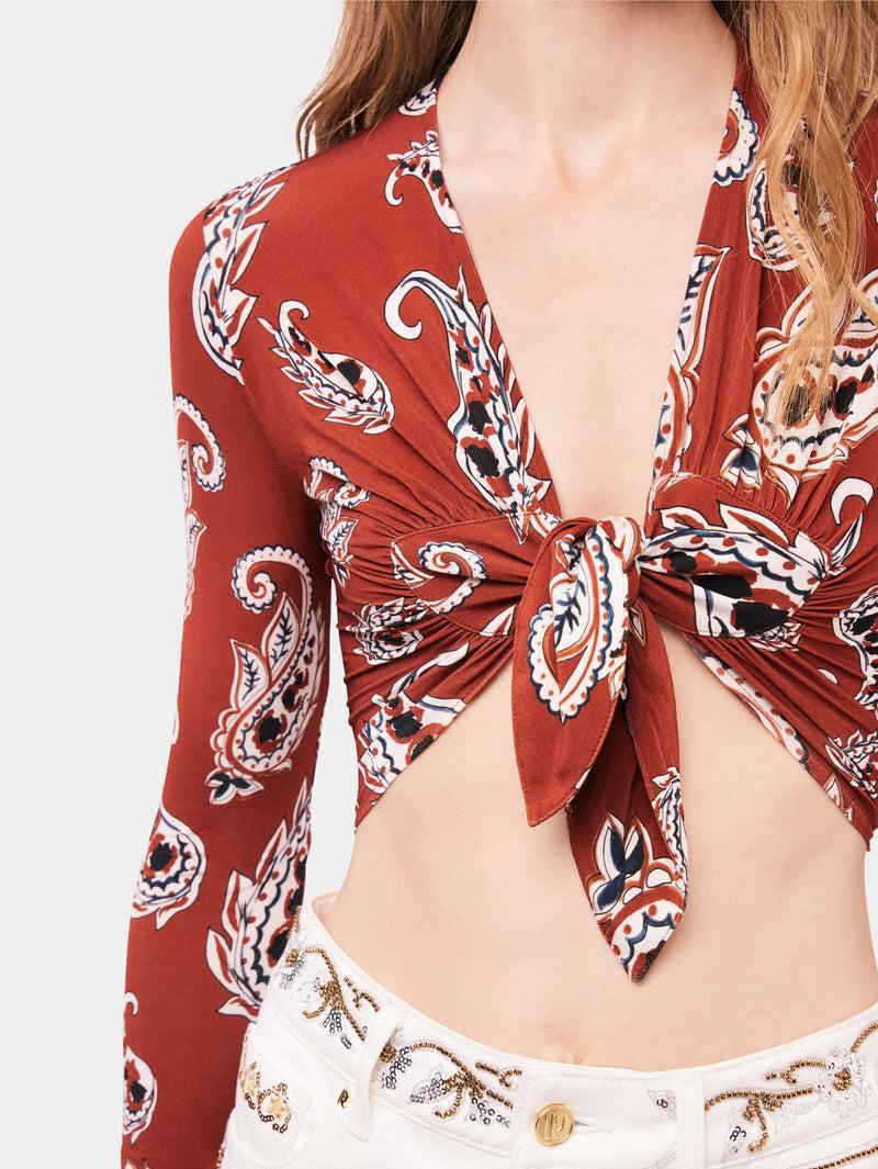 Paisley crop top with long sleeves Product Image