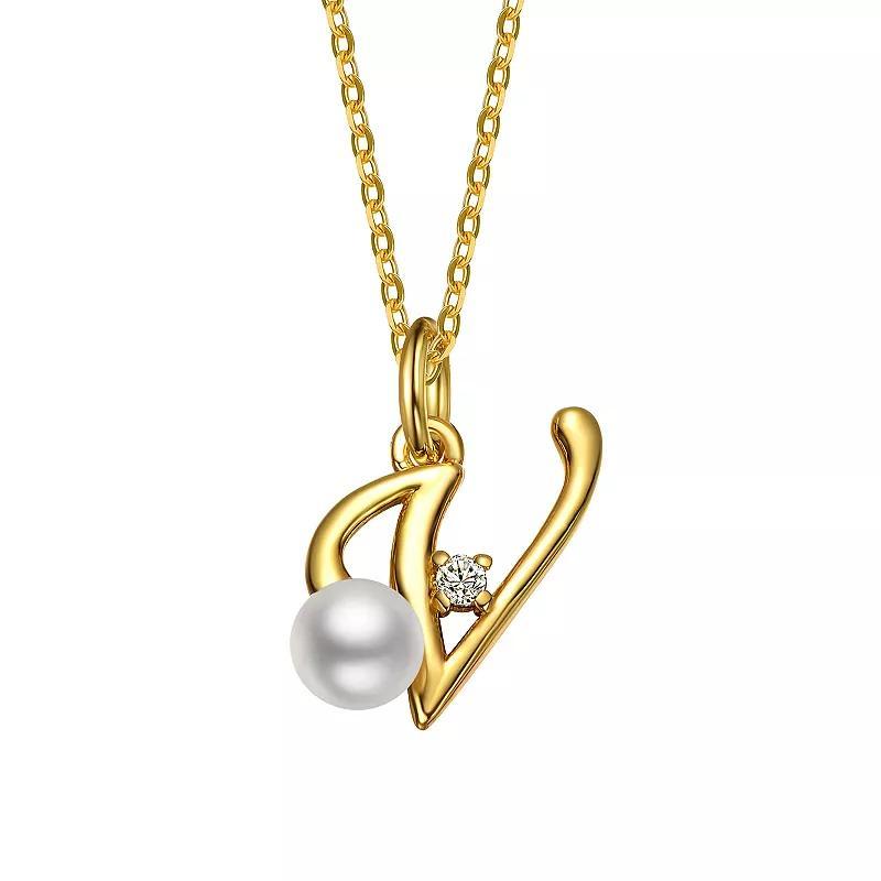 14k Gold Plated Simulated Pearl Initial Pendant Necklace, Womens Product Image