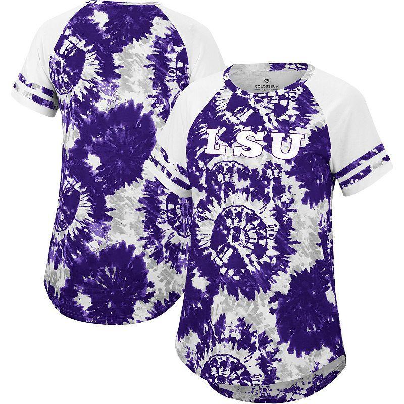 Womens Colosseum Purple/White LSU Tigers Annie Oversized Tie-Dye Raglan T-Shirt Product Image