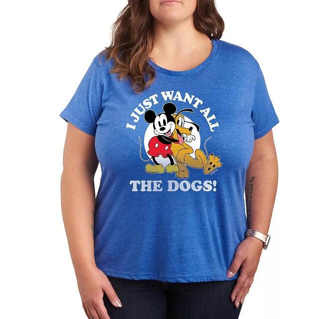 Disneys Mickey Mouse & Pluto Plus Just Want All Dogs Graphic Tee, Womens Grey Green Product Image