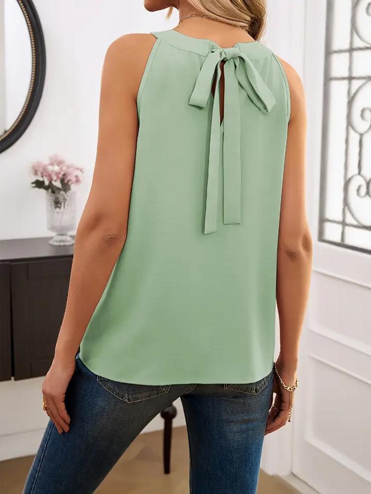 Lily Clothing® Ladies' Sleeveless Pleated Front/Tie Back Blouse Product Image