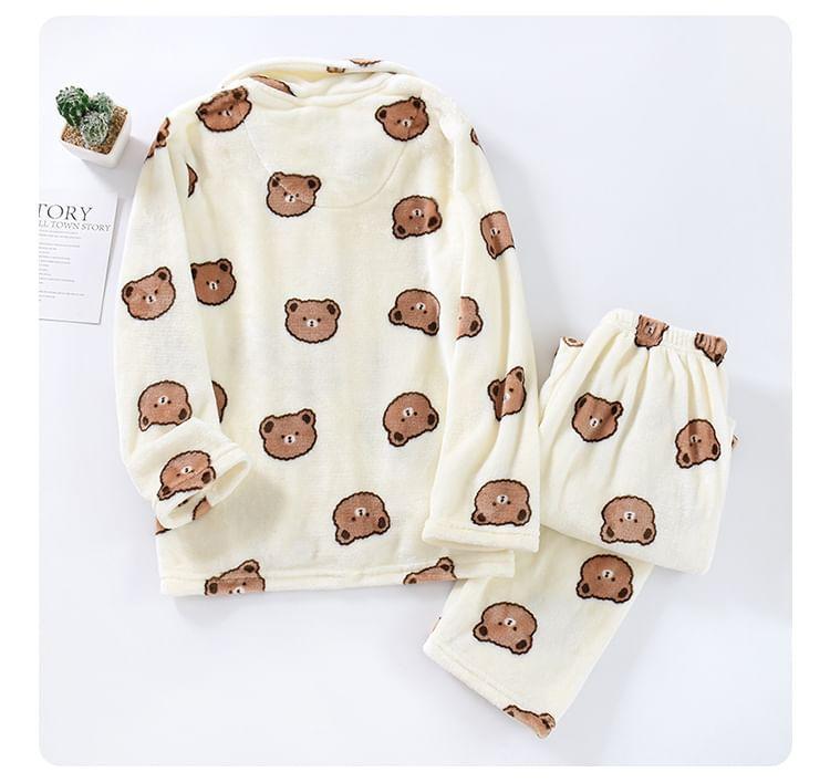 Couple Matching Bear Fleece Pajama Set Product Image