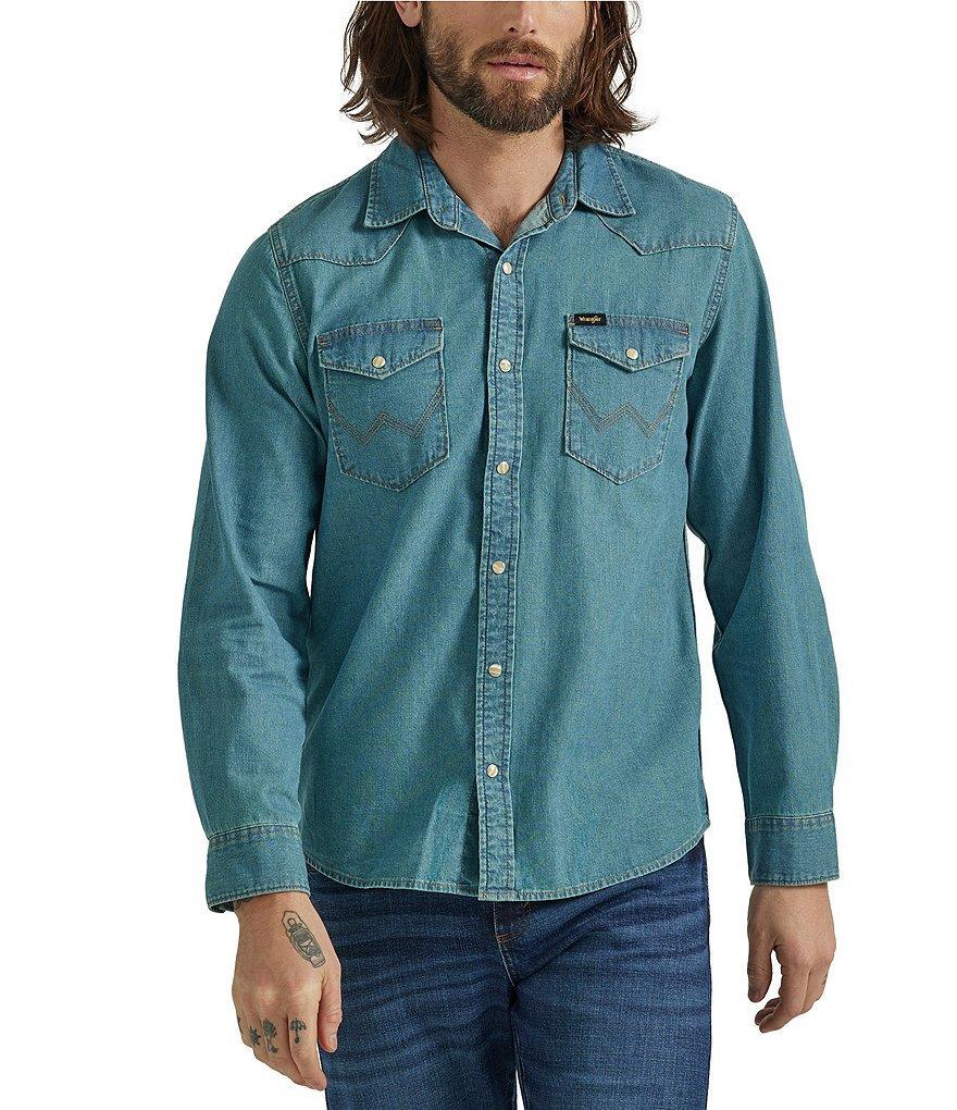 Wrangler® Long Sleeve Iconic Cowboy Washed Denim Shirt Product Image