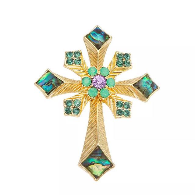 Napier Gold Tone Crystal Cross Pin, Womens, Green Product Image