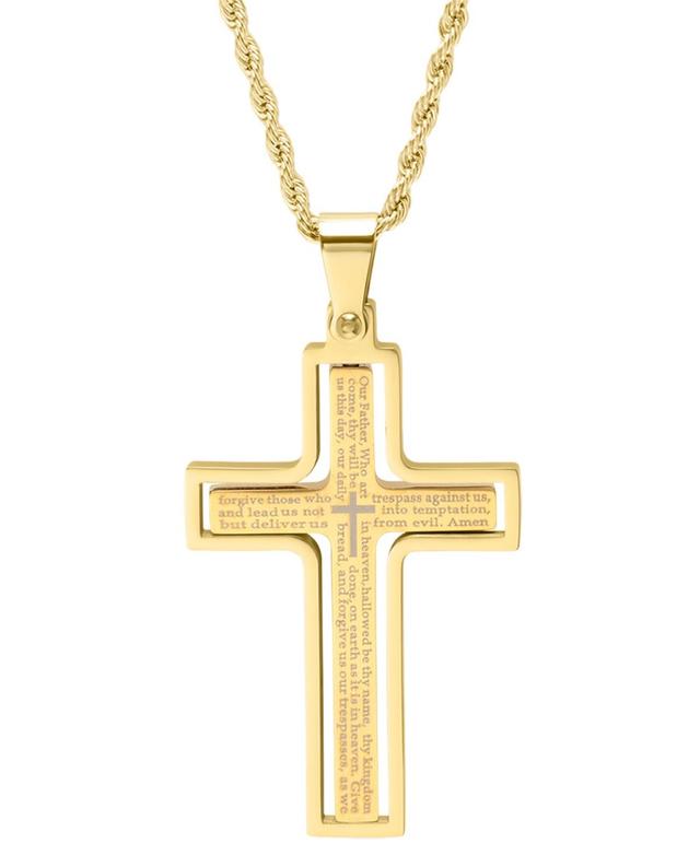 Steeltime Mens Two-Tone Stainless Steel Our Father English Prayer Spinner Cross 24 Pendant Necklace Product Image