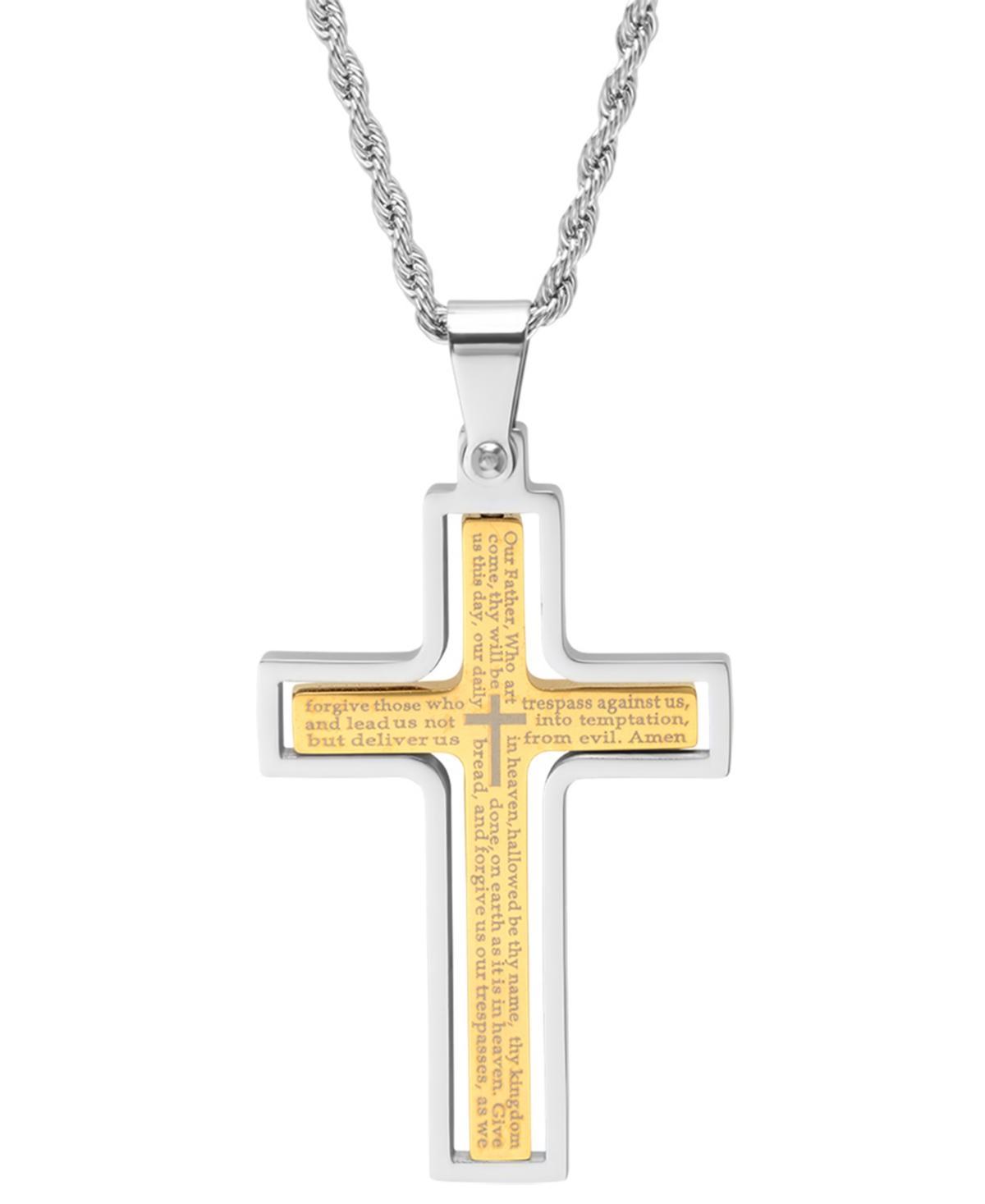 Steeltime Mens Stainless Steel Our Father English Prayer Spinner Cross 24 Pendant Necklace Product Image