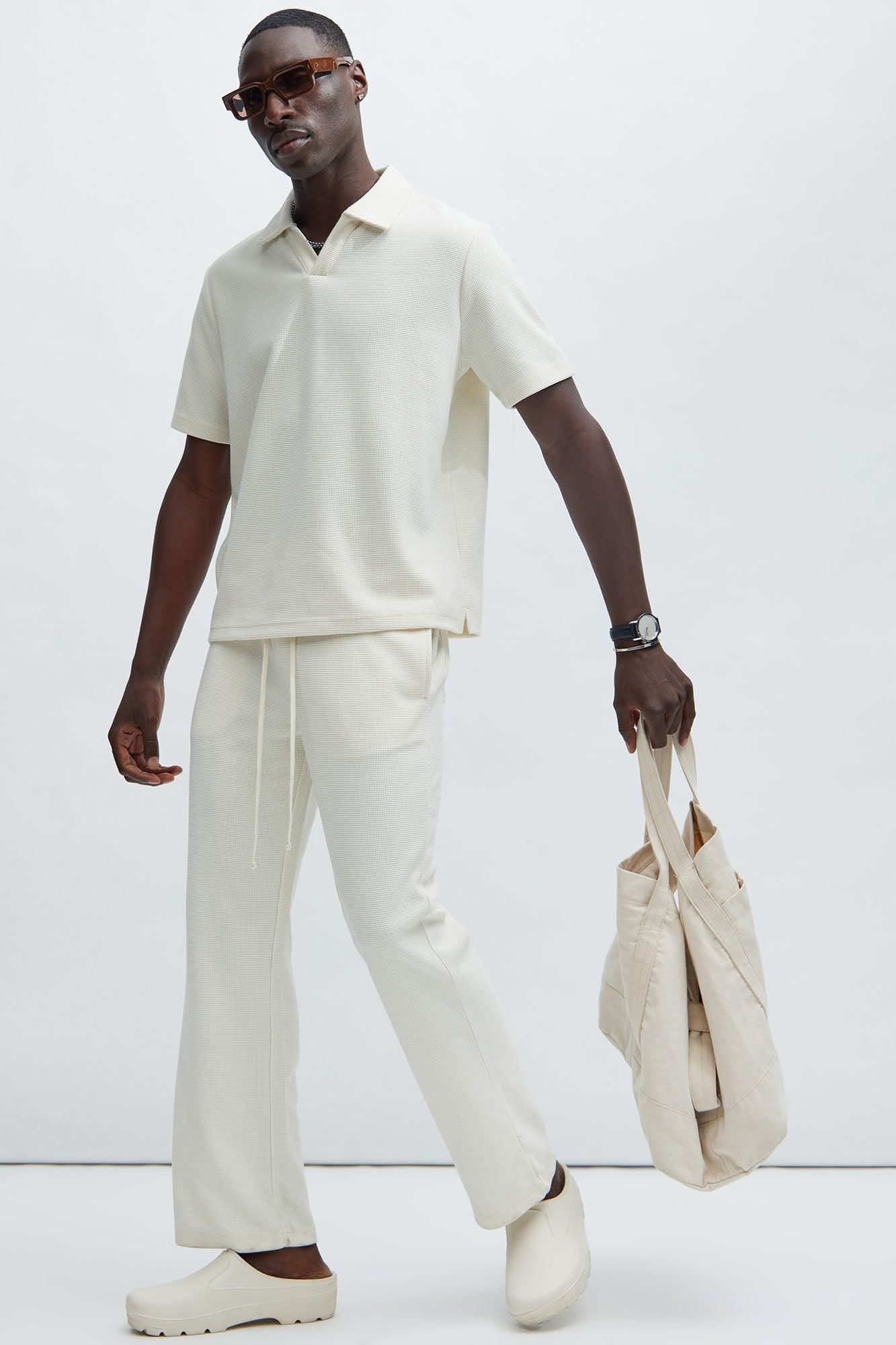 Cairo Textured Straight Pants - Cream Product Image