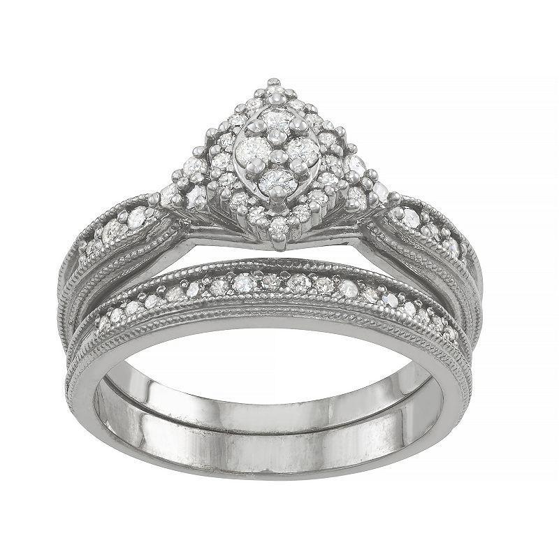 Tiara Sterling Silver 1/2 Carat T.W. Diamond Engagement Ring Set, Womens Product Image