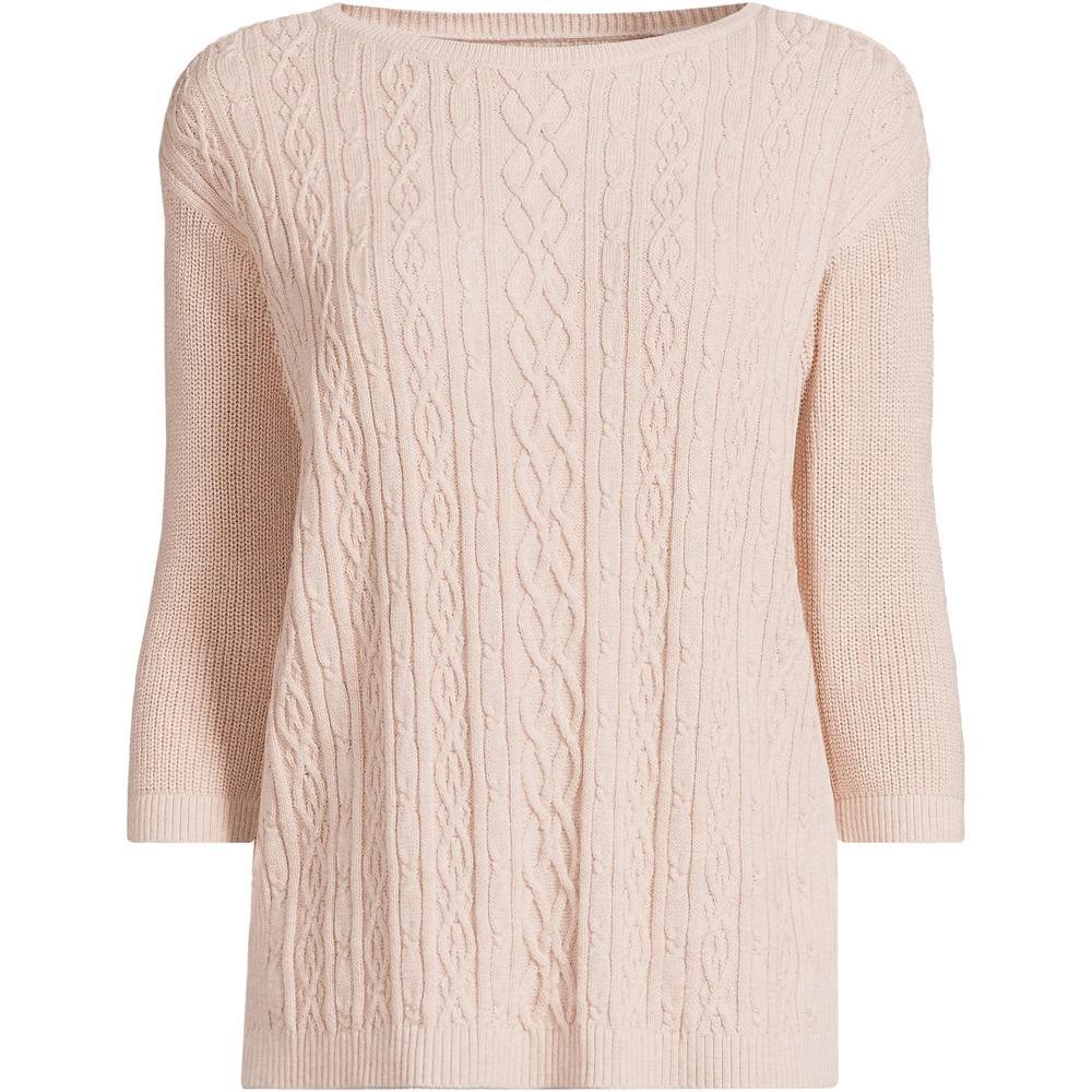 Lands' End Women's Drifter Cotton Cable Stitch Sweater - Medium - Opulent Pearl Heather Product Image