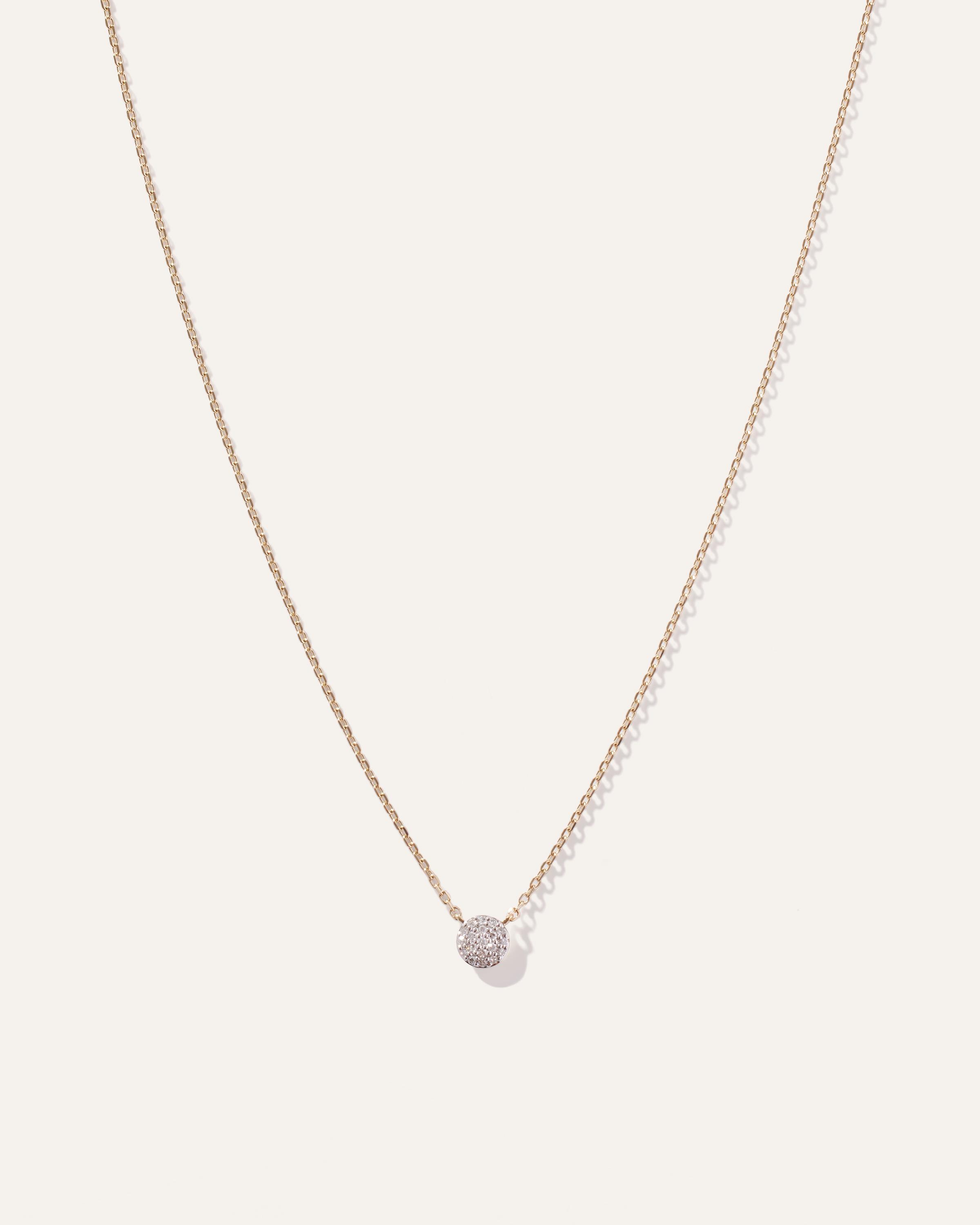 14K Gold Petite Pave Diamond Disc Necklace Product Image