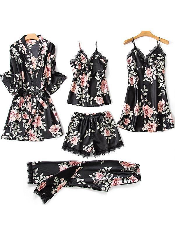 Five Pieces Thin Floral Pajama Set Product Image