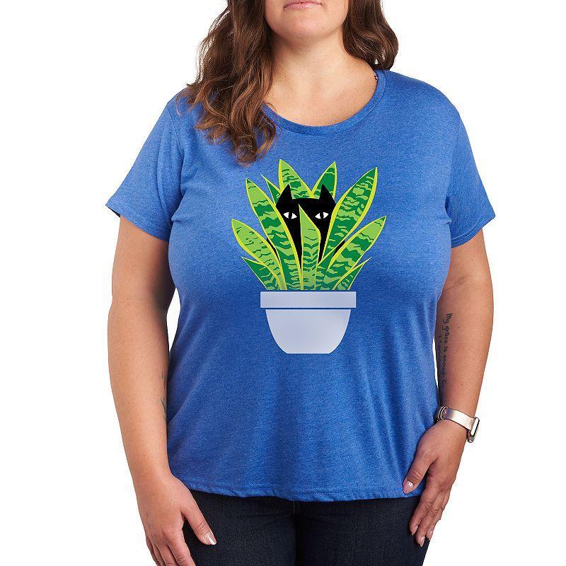 Plus Cat In Potted Plant Graphic Tee, Womens Grey Gray Product Image