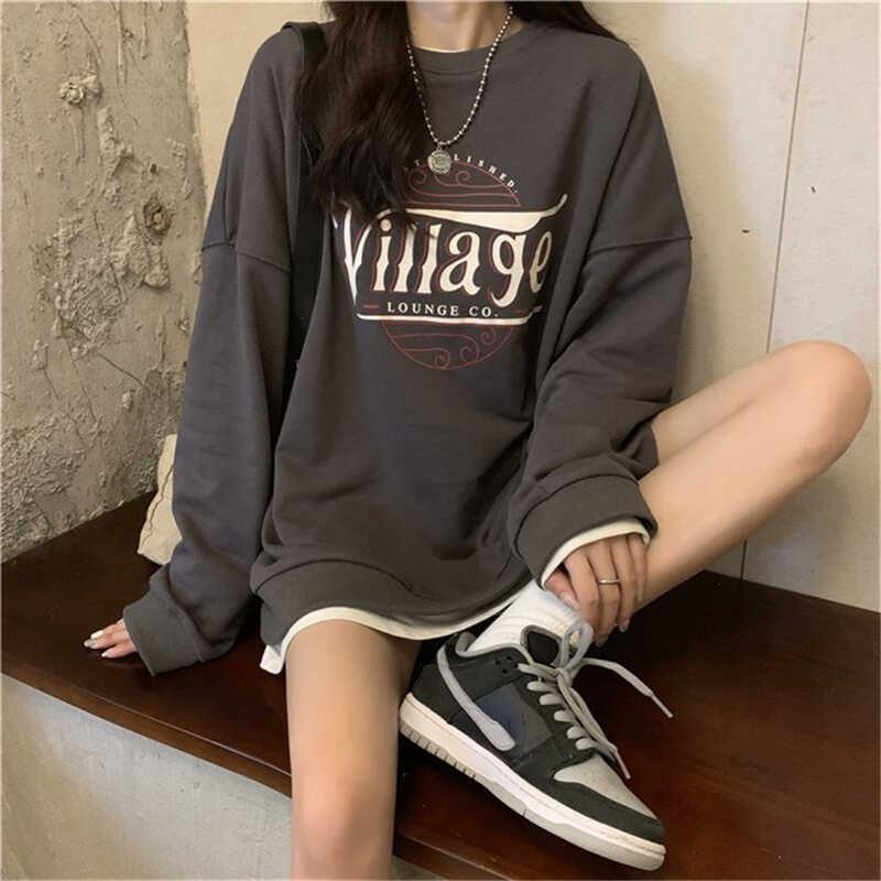 Long-Sleeve Round Neck Lettering Sweatshirt Product Image