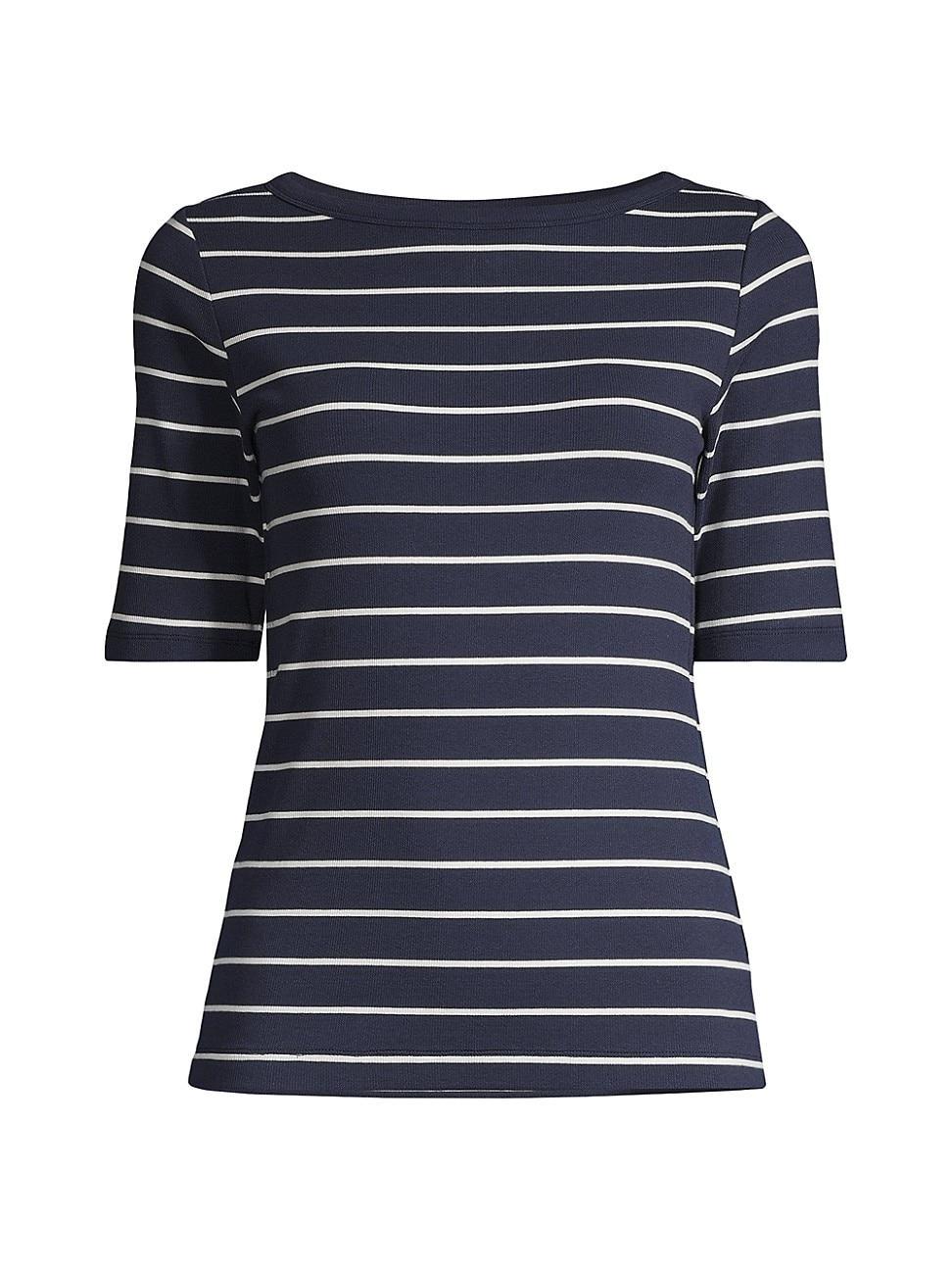 Womens Striped Rib-Knit Boatneck Top Product Image