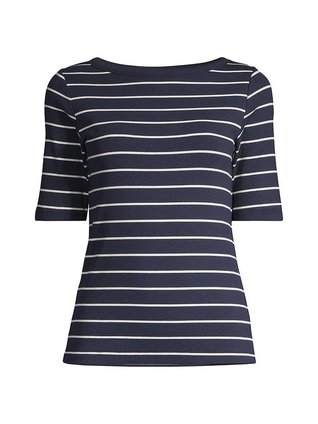 Womens Striped Rib-Knit Boatneck Top Product Image