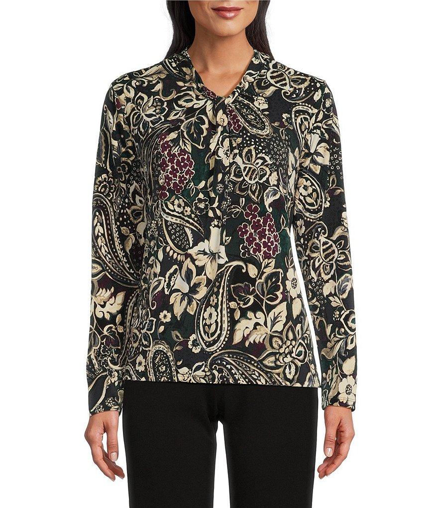 Investments Knit Painted Paisley Long Sleeve Twist Neck Top Product Image