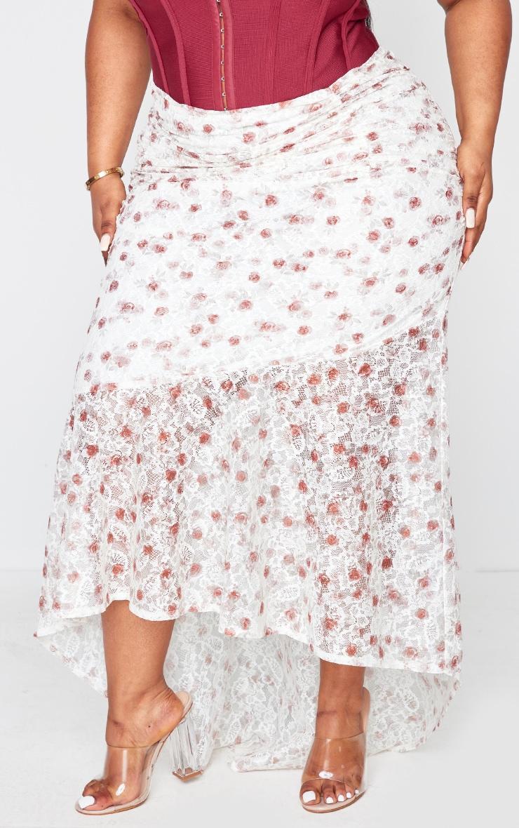 Plus Pink Floral Printed Lace Frill Hem Maxi Skirt Product Image