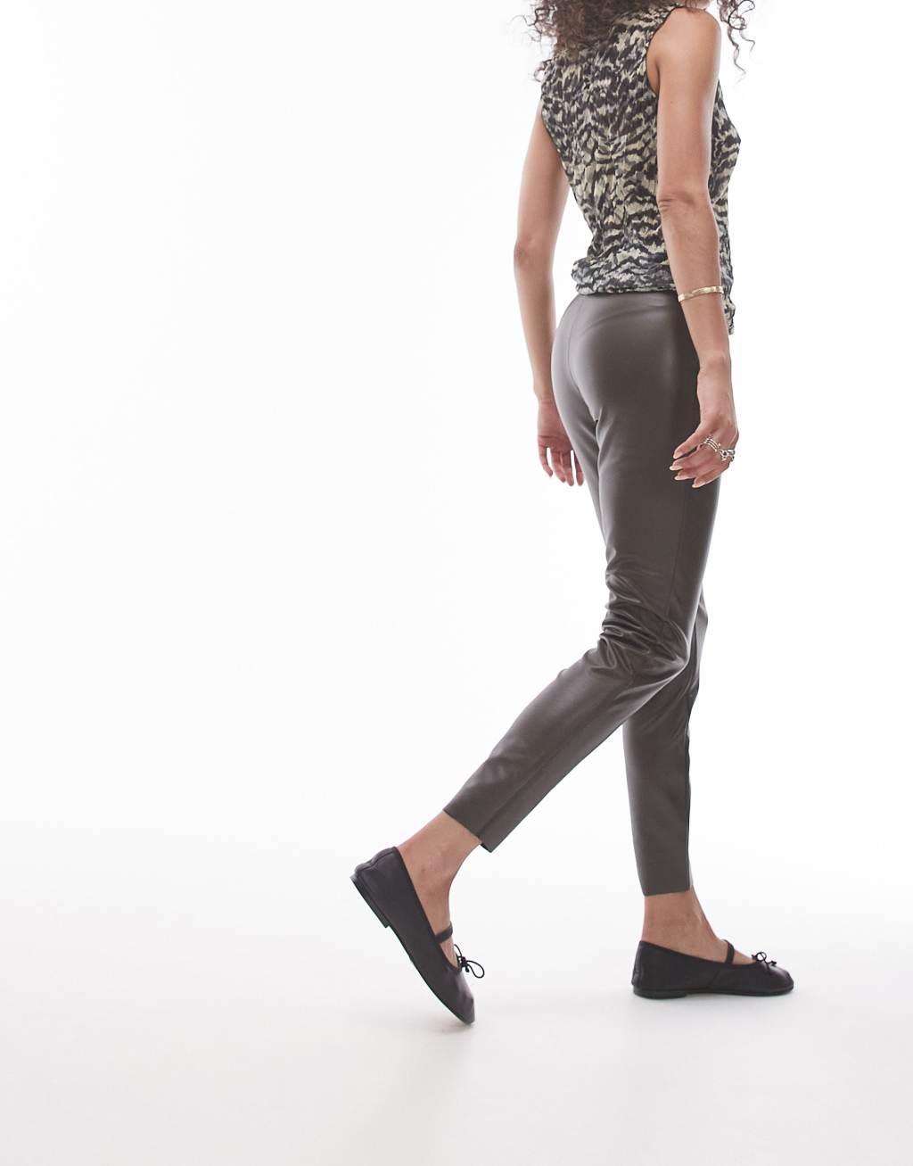 Topshop skinny faux leather pants in brown Product Image