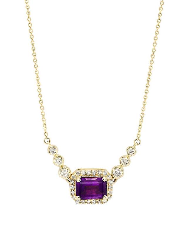 Womens 14K Yellow Gold, Amethyst & 0.25 TCW Diamond Necklace Product Image