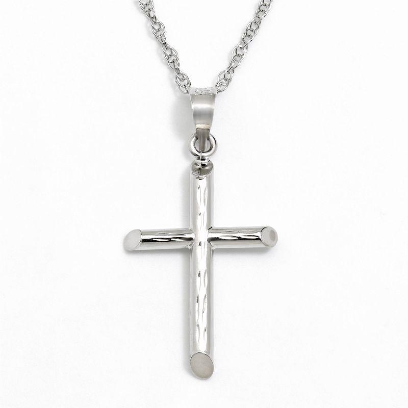 10k White Gold Textured Cross Pendant, Womens Product Image